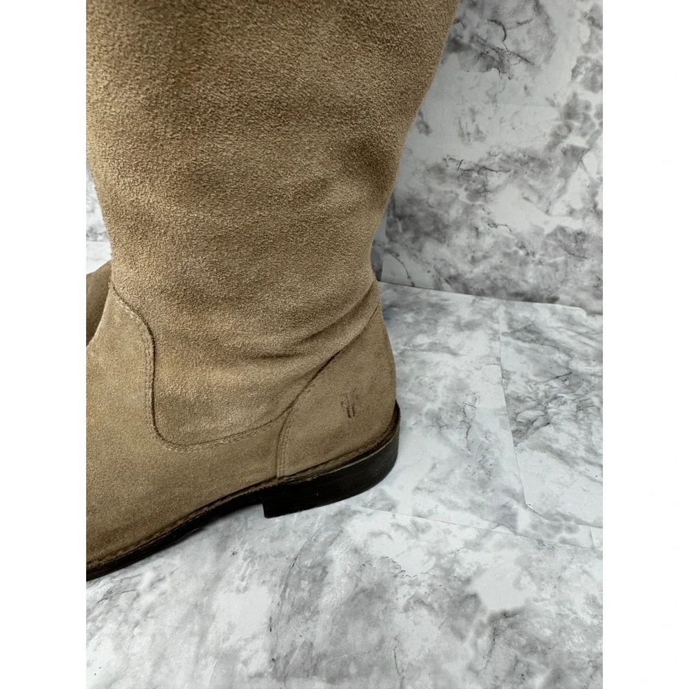 Frye‎ Melissa Over The Knee Boots Tan Suede Boho fold Over Cuff Tall Flat Boot
